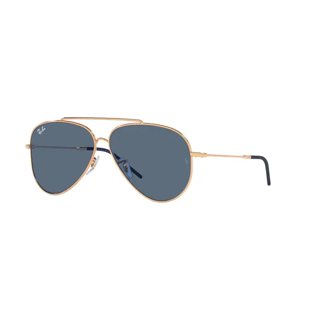 Ray-Ban Aviator Reverse - RBR0101S 92023A, lentes de sol de metal, montura dorado y lunas azul