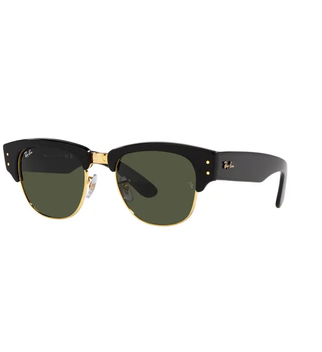 Ray-Ban Mega Clubmaster - RB0316S 901/31, lentes de sol de propionato y metal, montura negro y lunas verde