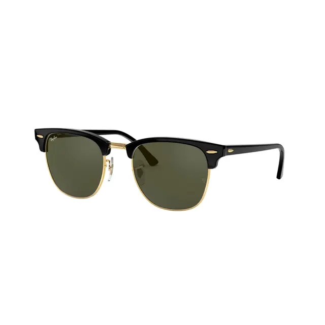 Ray-Ban Clubmaster - RB3016 W0365, lentes de sol de acetato, montura negro y lunas verde