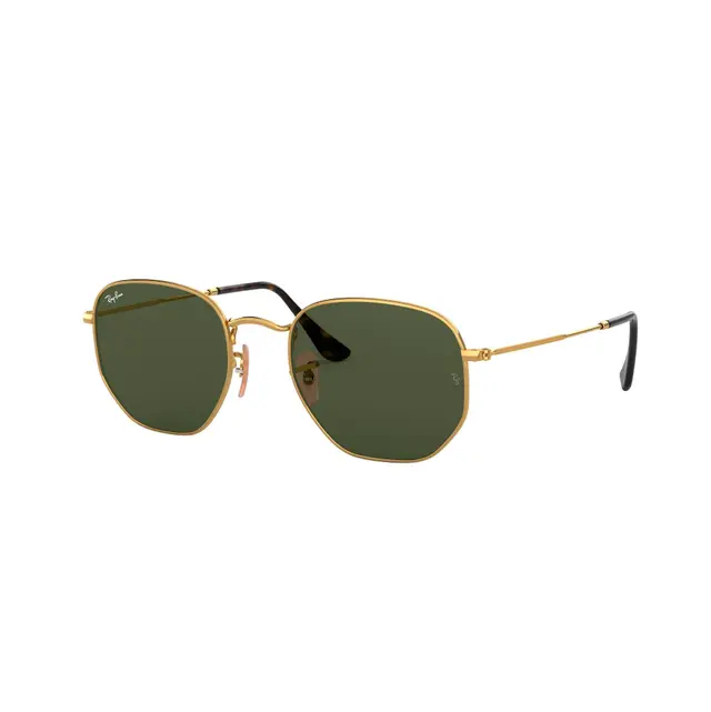 Ray-Ban Hexagonal - RB3548N 001, lentes de sol de metal, montura dorado y lunas verde